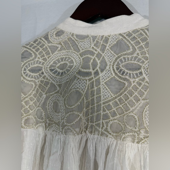 Free People canyon rose White Gold Peasant Blouse S/P button down‎ - Picture 4 of 8